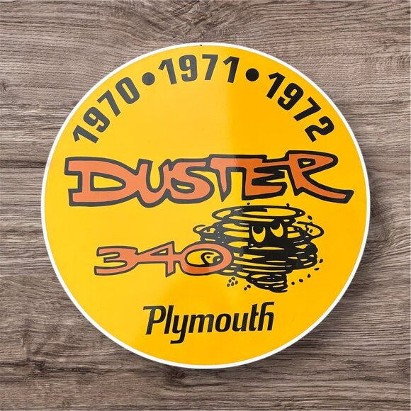 Plymouth Duster 340 Round Advertising Sign Vintage Style 1970 19711972 Yellow Bl - Picture 1 of 5